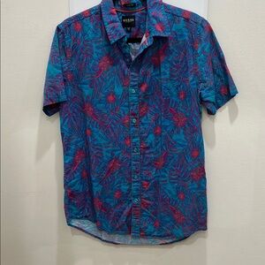 Guess Blue and Red Casual Button Down Shirt